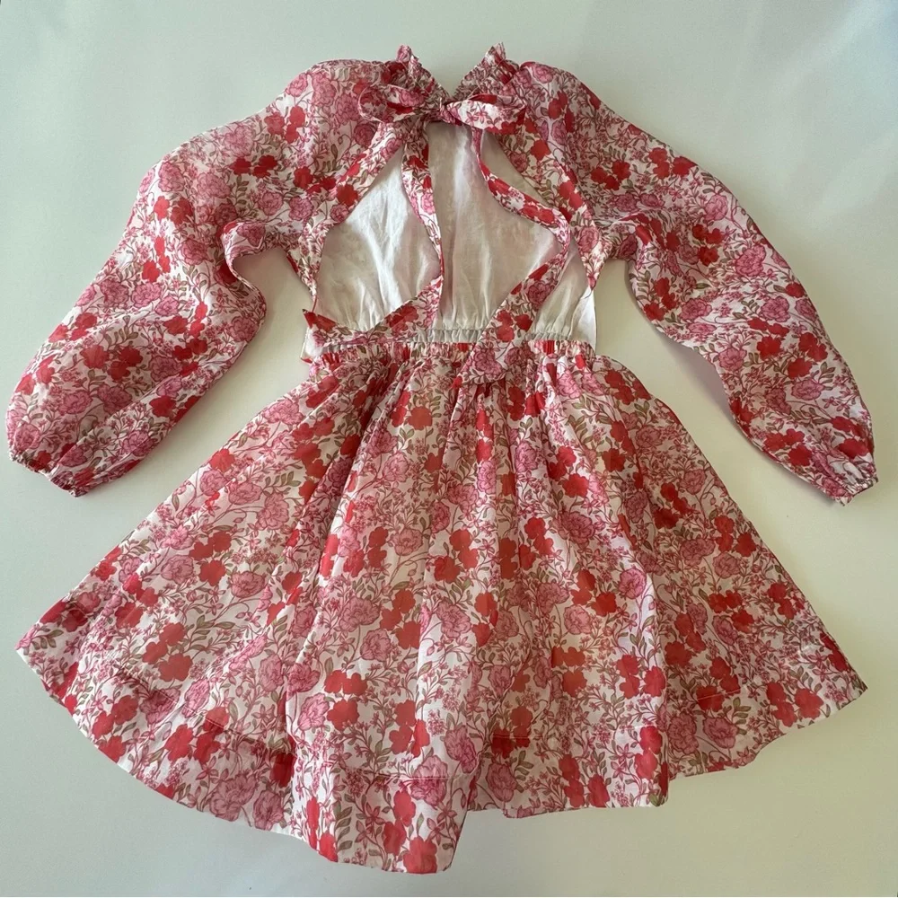 MARLO HOLLY Boutique Dress Pink Floral Smocked Waist Girls SIze 11-12 Years